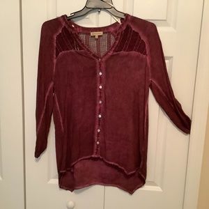 Democracy, long sleeve burgundy top, size med.
